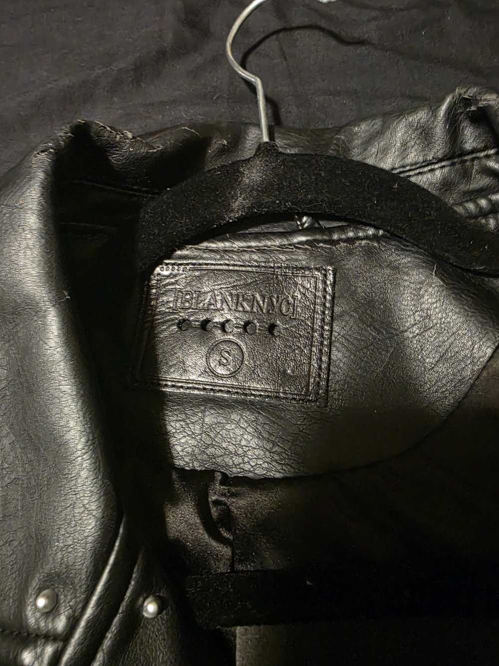 Blank NYC Black Studded Faux Leather Moto Jacket with Rose Details - Picture 3 of 6